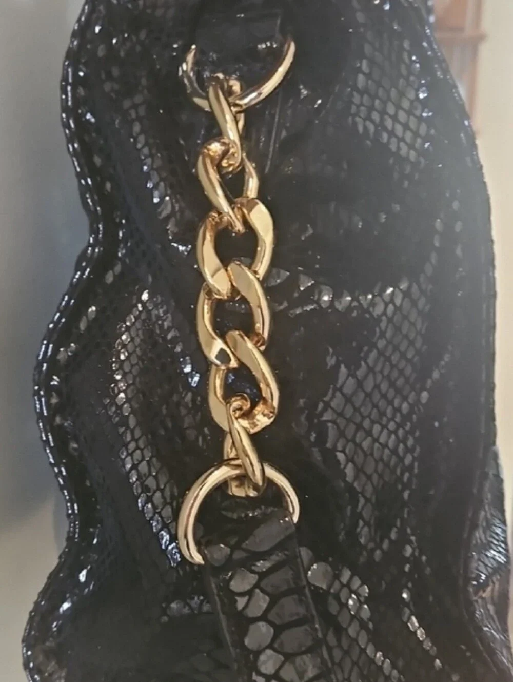 Michael Kors Black Patent Snake-Embossed Satchel with Gold Hardware - Picture 6 of 13